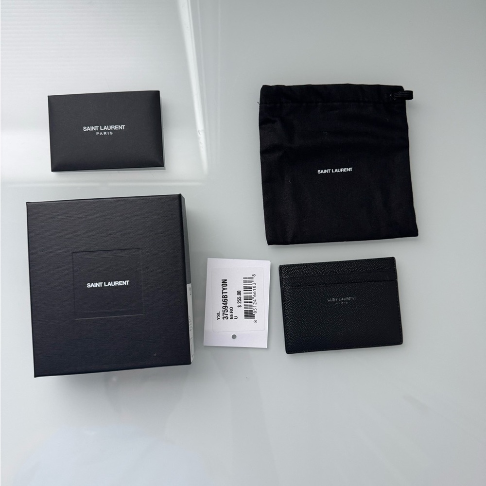 Leather Saint Laurent Black Caviar Calfskin Card Case YSL Box & Dustbag